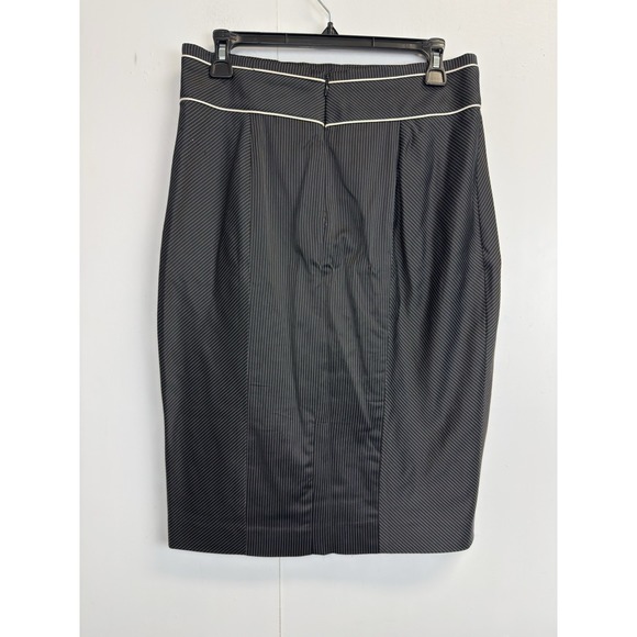 Y2K Vintage BEBE Skirt Suit Black Pinstripe Womens 10 White Piping Lined Blazer - Picture 15 of 16